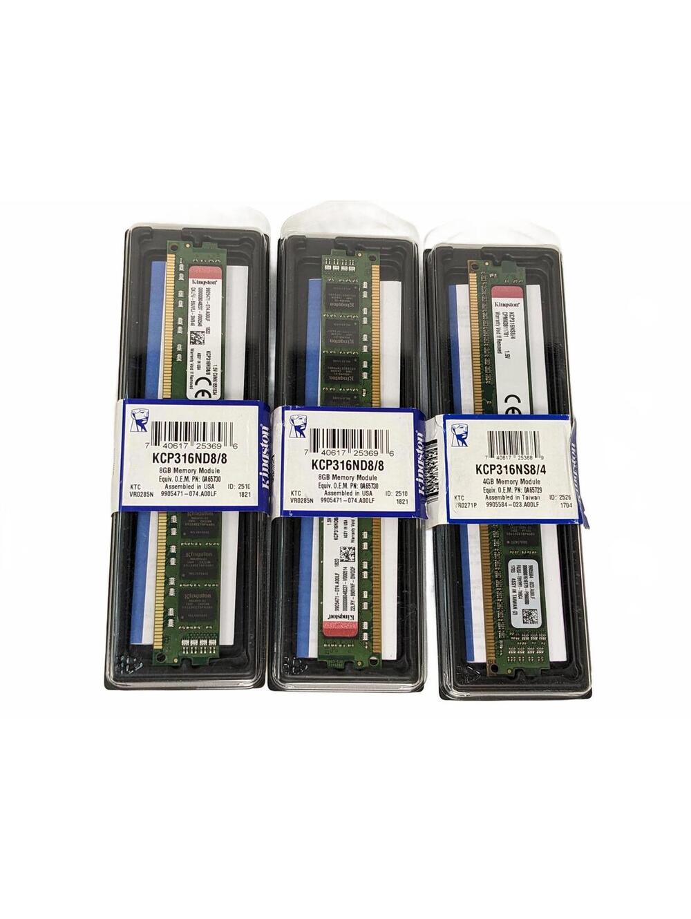 Kingston KCP316ND8/8/4 Desktop RAM (2x8Gb 1x4Gb) USA 20GB DDR3-1600 PC3 Non-ECC